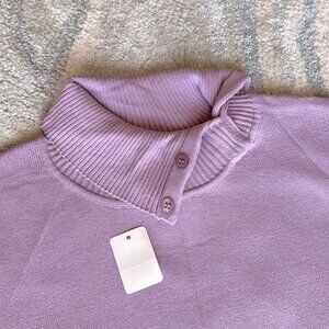 Lavender Button Detailed Mock Turtleneck